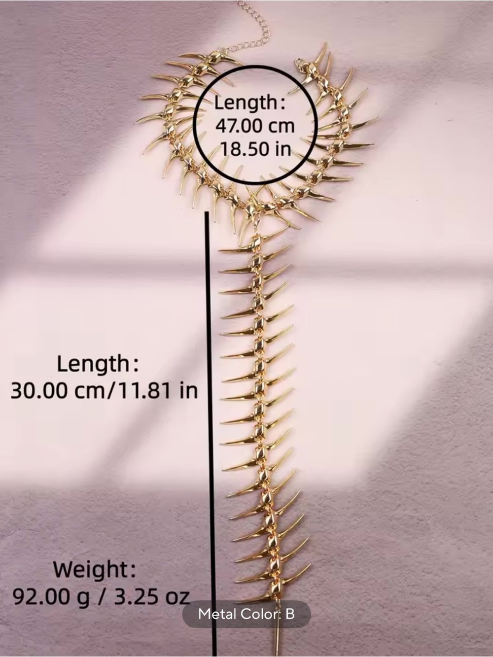 Gold Spine Back-Chain Necklace - Picture 4 of 4